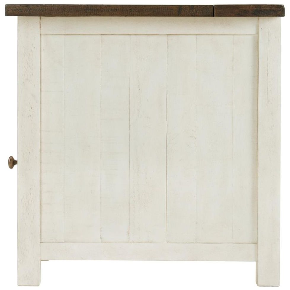 Monterey 16" Wide White and Brown Side Table with Plugs and USB Ports