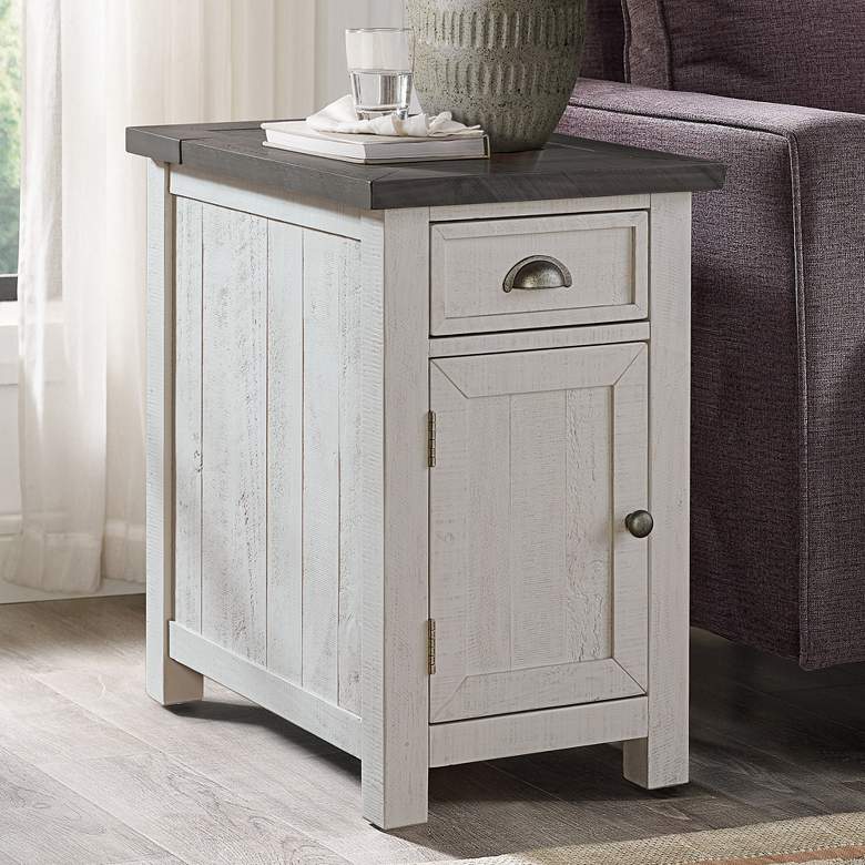 Image 1 Monterey 16" Wide White and Gray Side Table with Plugs and USB Ports