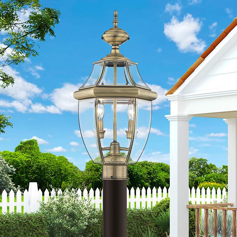 Image 1 Monterey 21 1/2"H Antique Brass 2-Light Outdoor Post Light