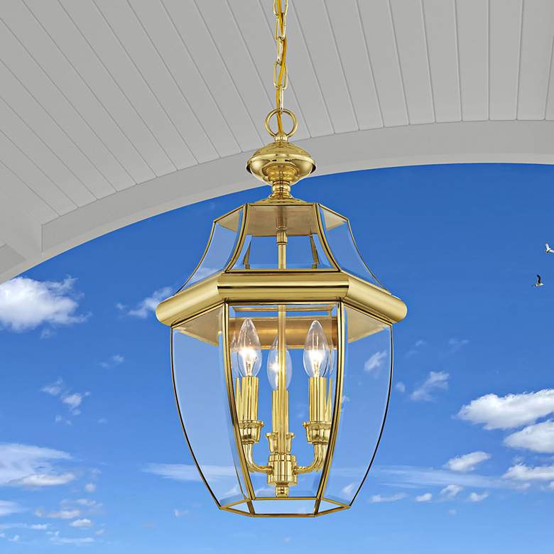 Image 2 Monterey 21"H Polished Brass 3-Light Outdoor Hanging Light