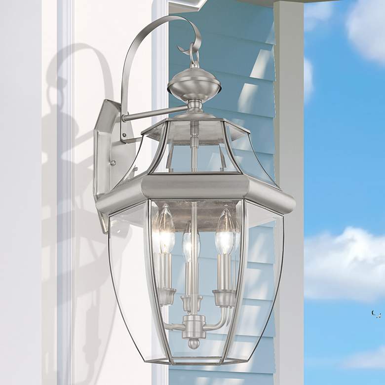 Image 1 Monterey 22 1/2"H Brushed Nickel 3-Light Outdoor Wall Light