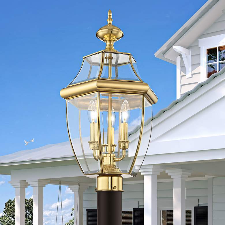 Image 1 Monterey 23 1/2"H Polished Brass 3-Light Outdoor Post Light