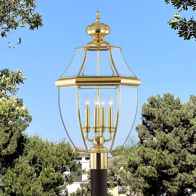 Image 1 Monterey 29" High Polished Brass 4-Light Outdoor Post Light