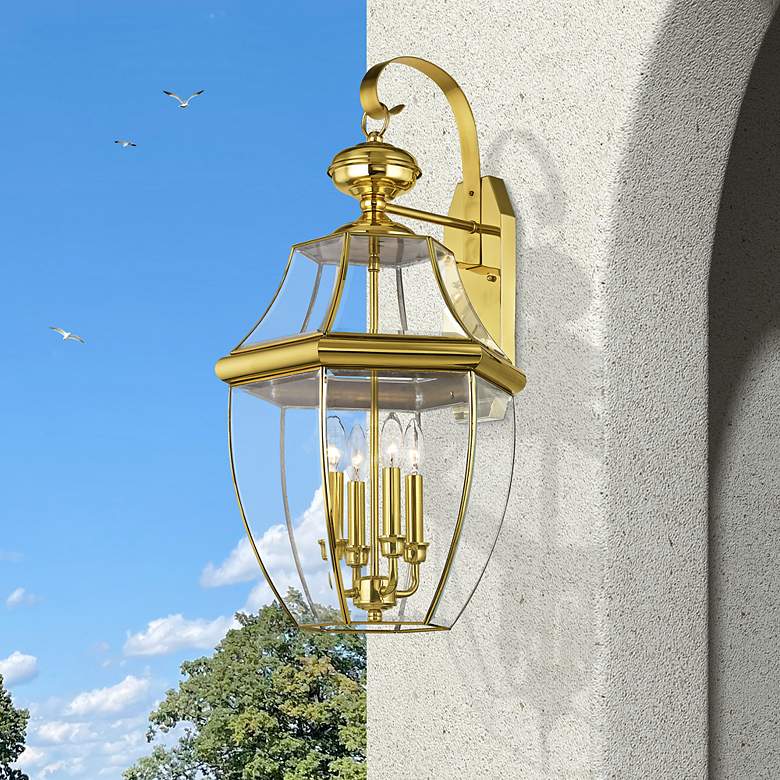 Image 1 Monterey 30" High Polished Brass 4-Light Outdoor Wall Light