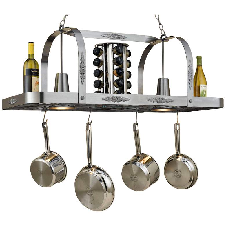 Image 1 Monterey 44 inch Wide 2-Light Satin Steel Pot Rack Chandelier