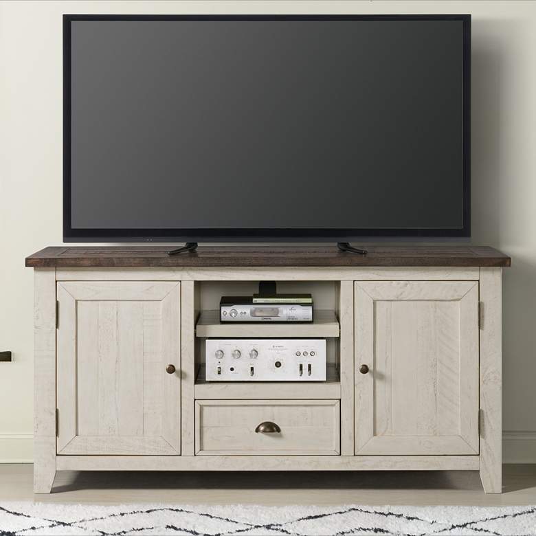 Image 1 Monterey 60" Wide Cream White and Brown Wood TV Stand