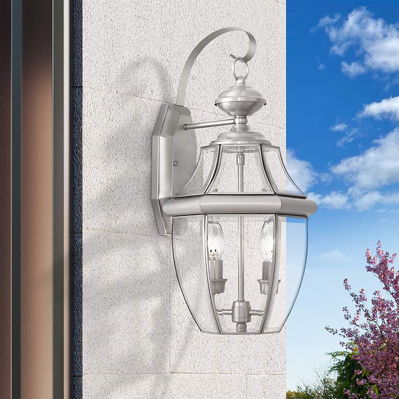 Image 1 Monterey Brushed Nickel Candelabra Base (E-12) Outdoor Wall Light