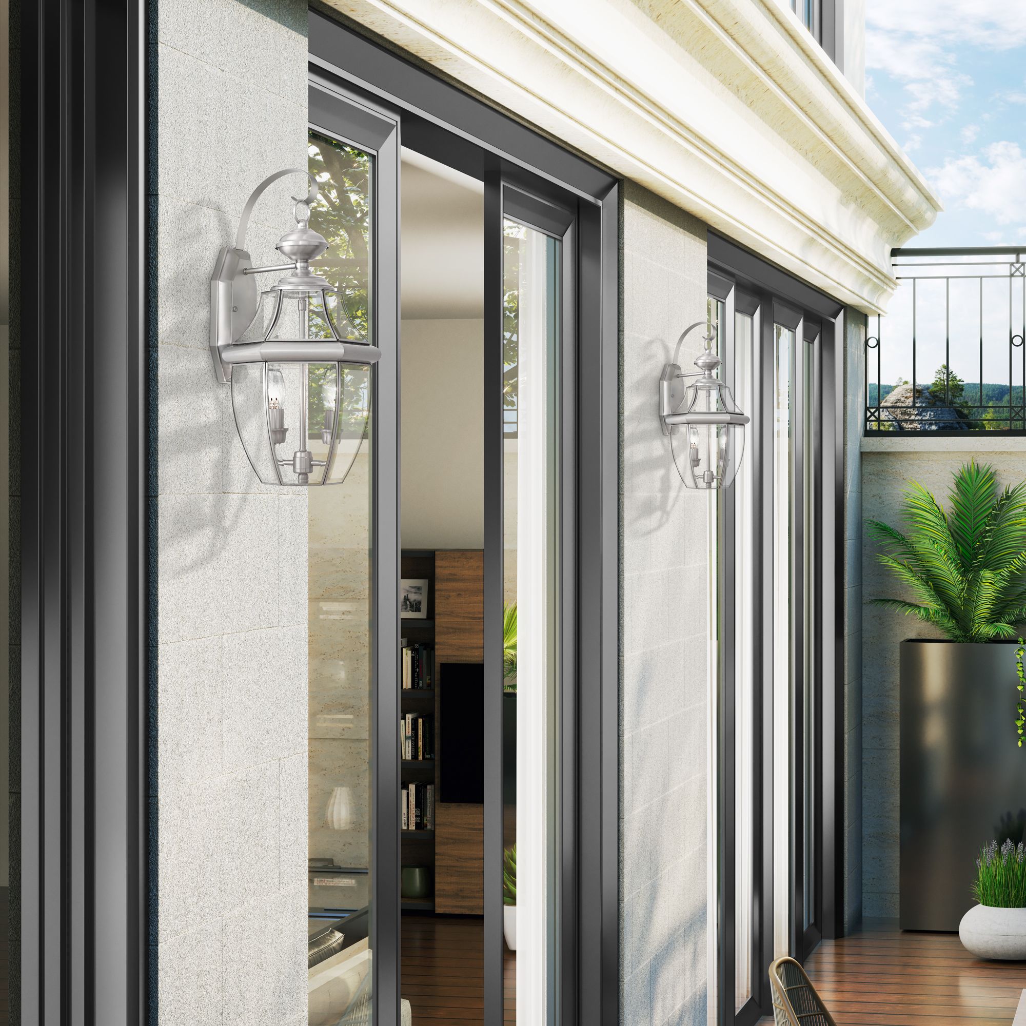 Image 6 Monterey Brushed Nickel Candelabra Base (E-12) Outdoor Wall Light more views