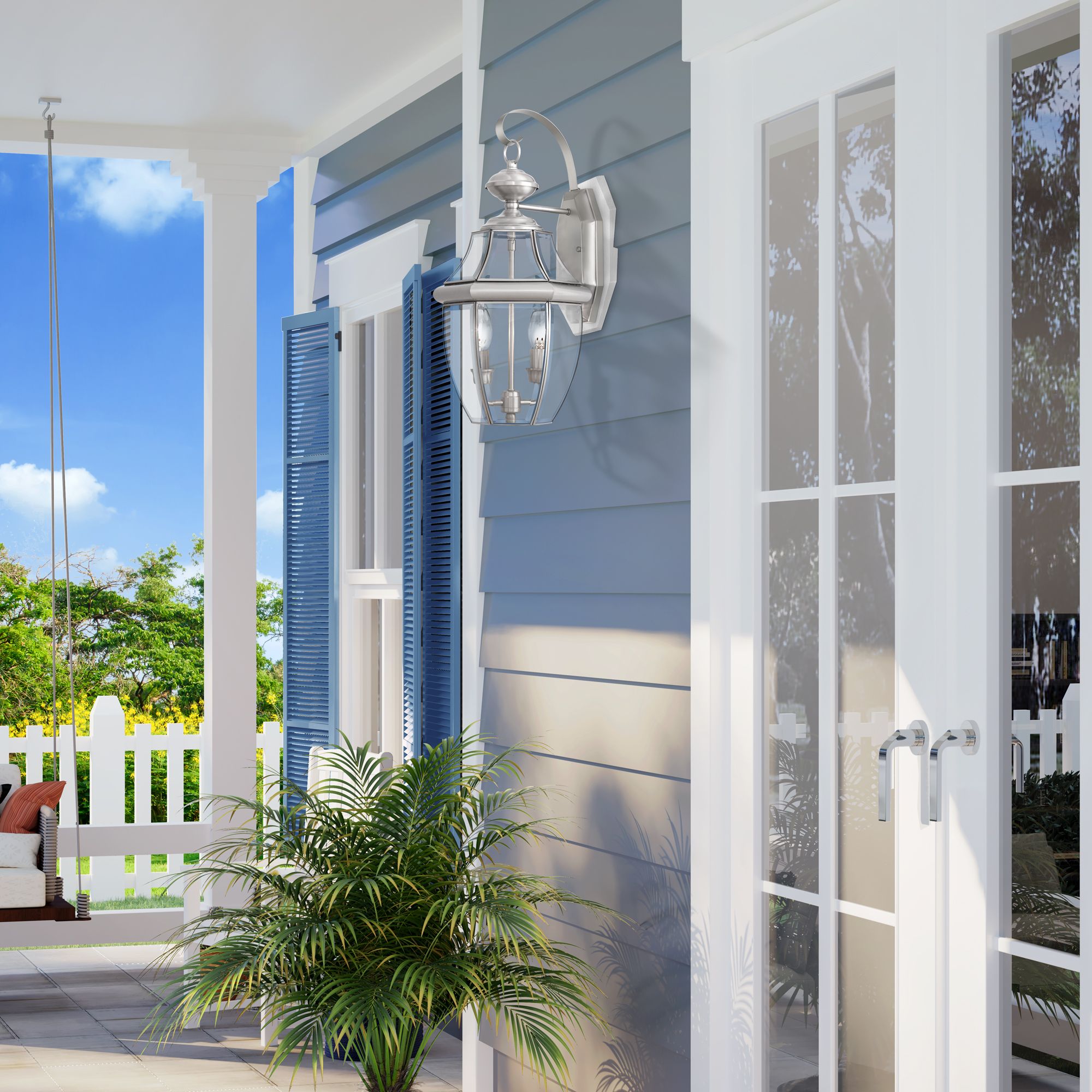 Monterey Brushed Nickel Candelabra Base (E-12) Outdoor Wall Light