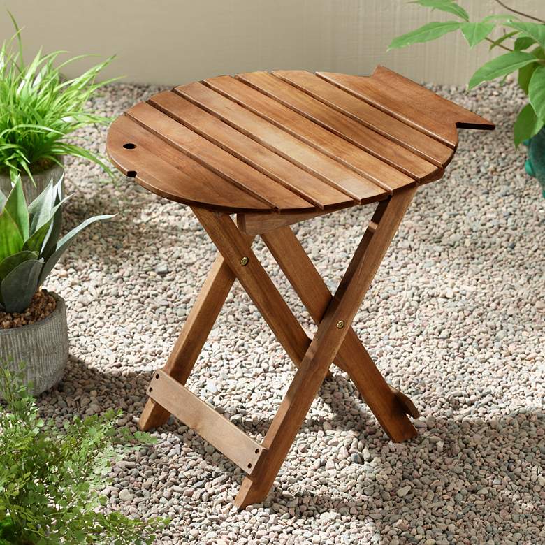 Image 2 Monterey Fish 21 inch Wide Natural Wood Outdoor Folding Table