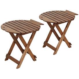 Image1 of Monterey Fish 21" Wide Natural Wood Outdoor Folding Tables Set of 2