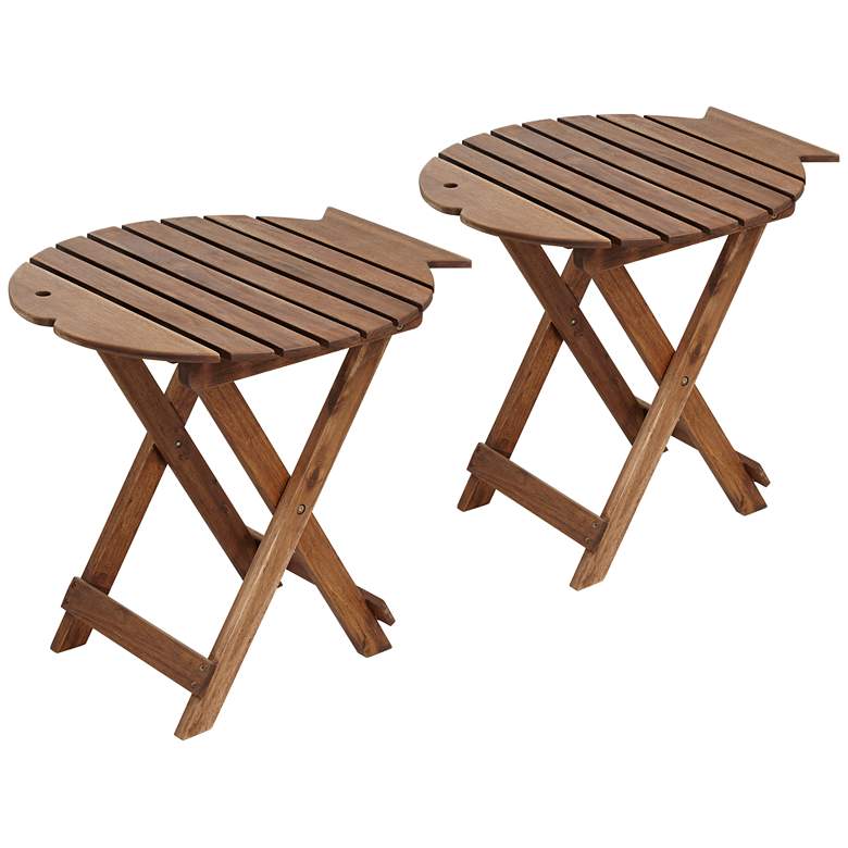 Image 1 Monterey Fish 21 inch Wide Natural Wood Outdoor Folding Tables Set of 2