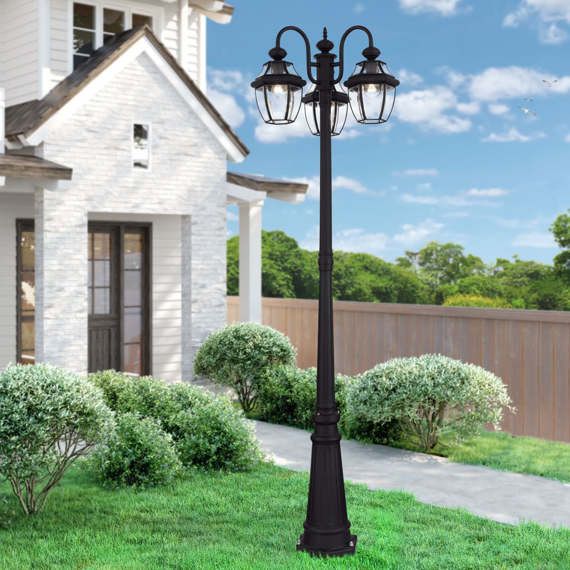 Monterey Multi Head Black Outdoor Post Light with Clear Beveled Glass