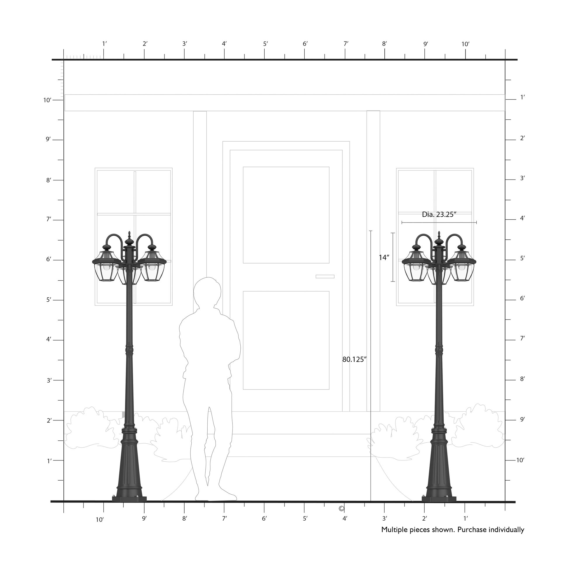 Monterey Multi Head Black Outdoor Post Light with Clear Beveled Glass
