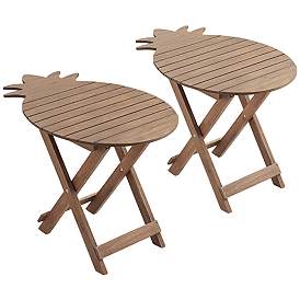 Image1 of Monterey Pineapple Natural Wood Outdoor Folding Tables Set of 2