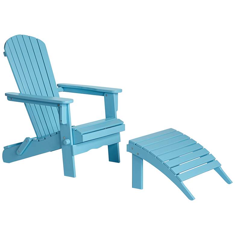 Image 1 Monterey Sky Blue Wood Adirondack Chair and Ottoman
