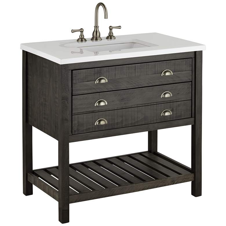Monterrey 37 inch Wide Gray and White Marble 1-Drawer Single Sink Vanity