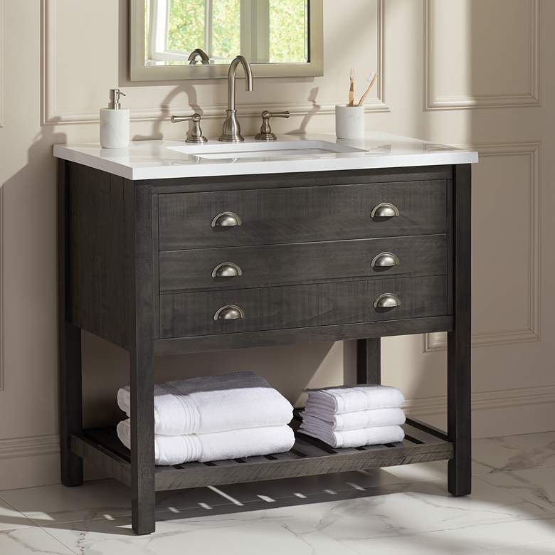 Monterrey 37&quot; Wide Gray and White Marble 1-Drawer Single Sink Vanity