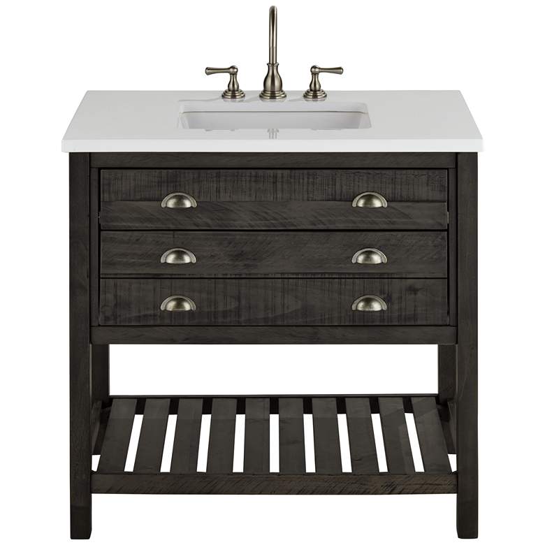Image 7 Monterrey 37 inch Wide Gray and White Marble 1-Drawer Single Sink Vanity more views