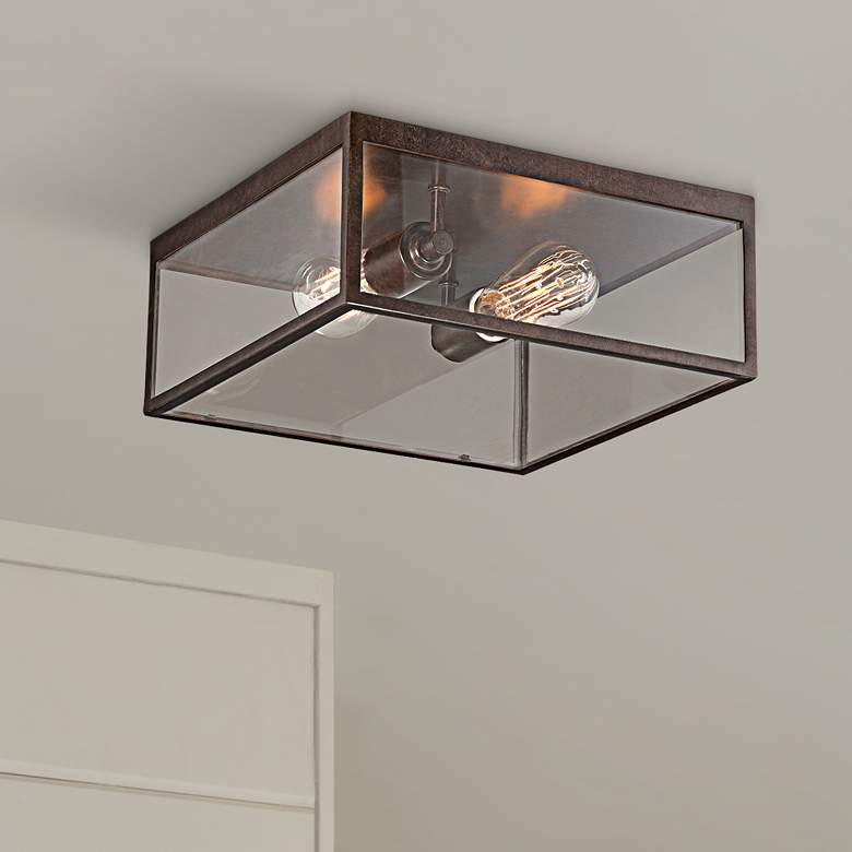 Image 1 Montesidro 12 inchW Bronze and Glass Outdoor Ceiling Light