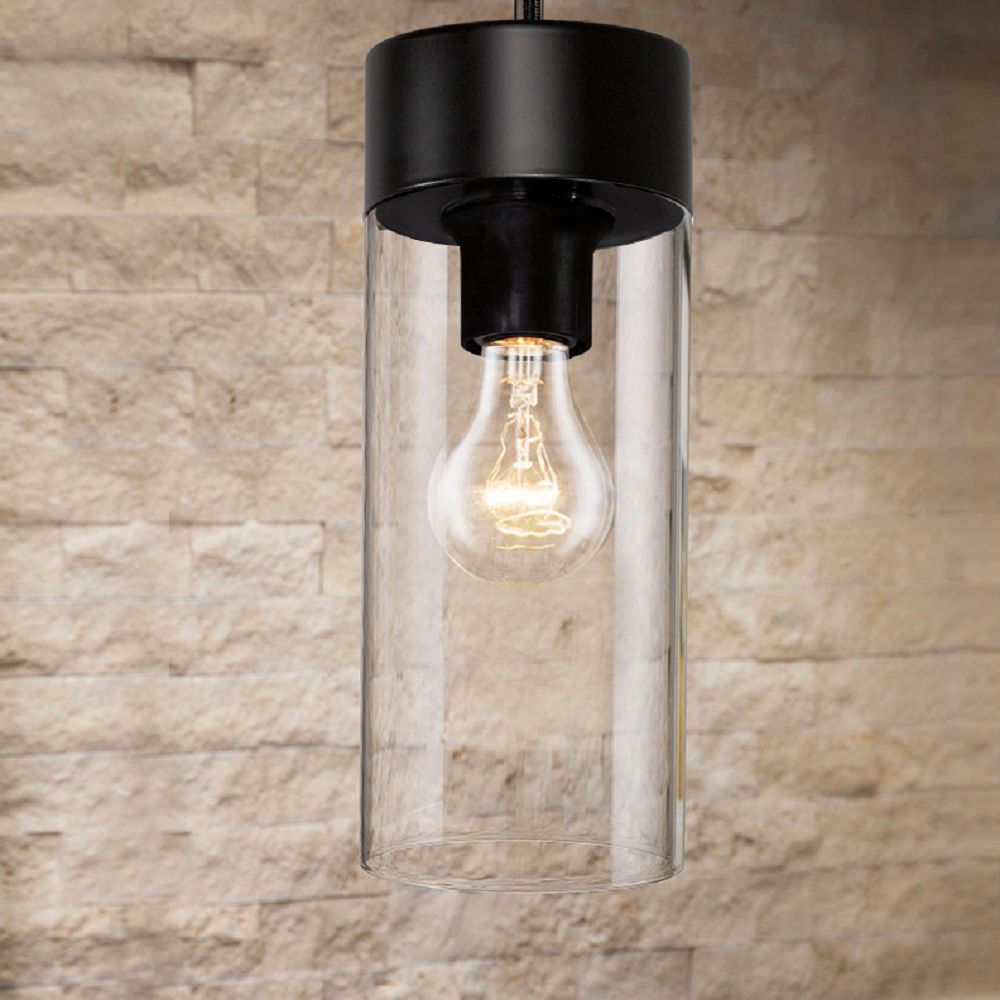 Image 2 Montey - 1-Light Pendant - Matte Black - Clear Cylindrical Glass more views