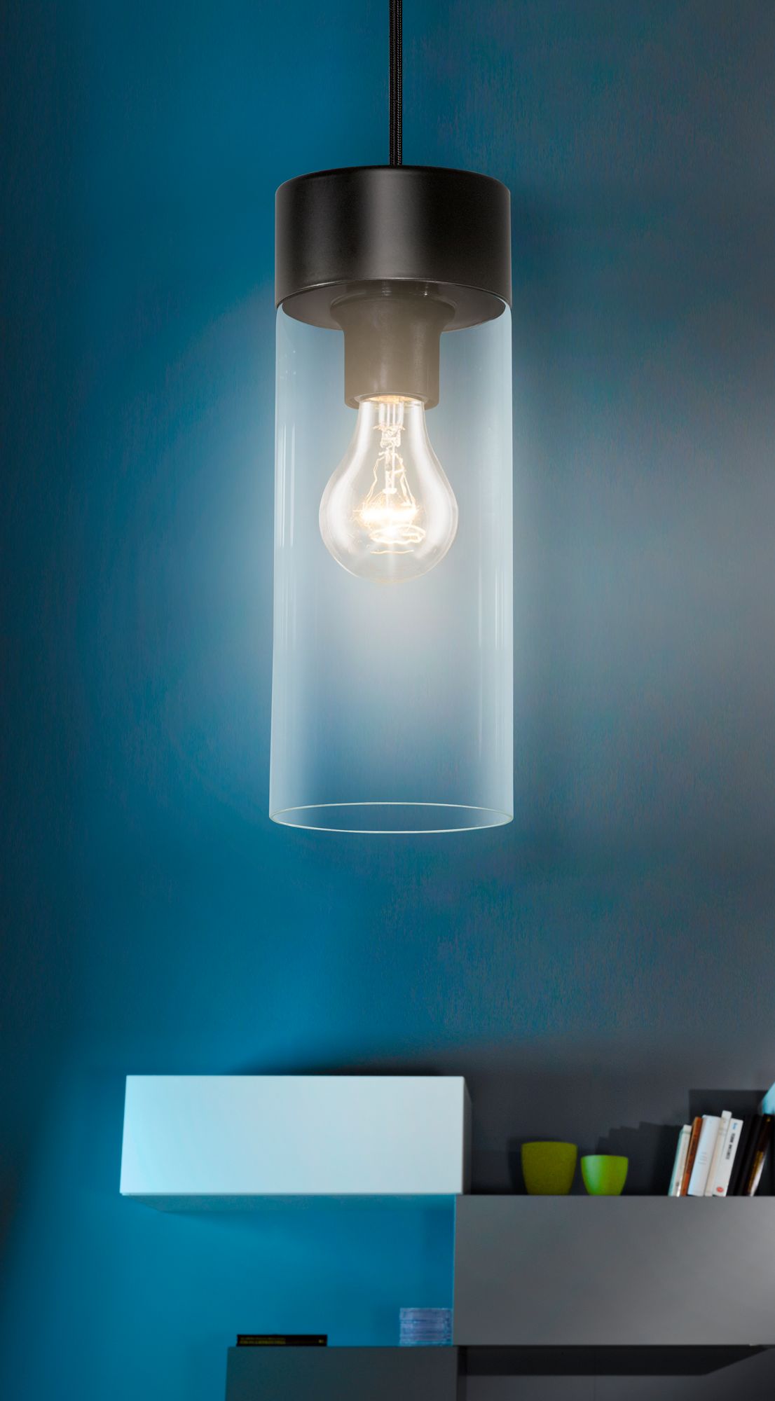 Image 3 Montey - 1-Light Pendant - Matte Black - Clear Cylindrical Glass more views