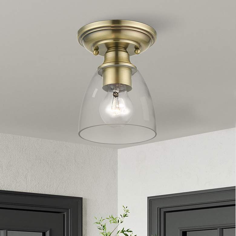 Image 1 Montgomery 1 Light Antique Brass Petite Semi-Flush