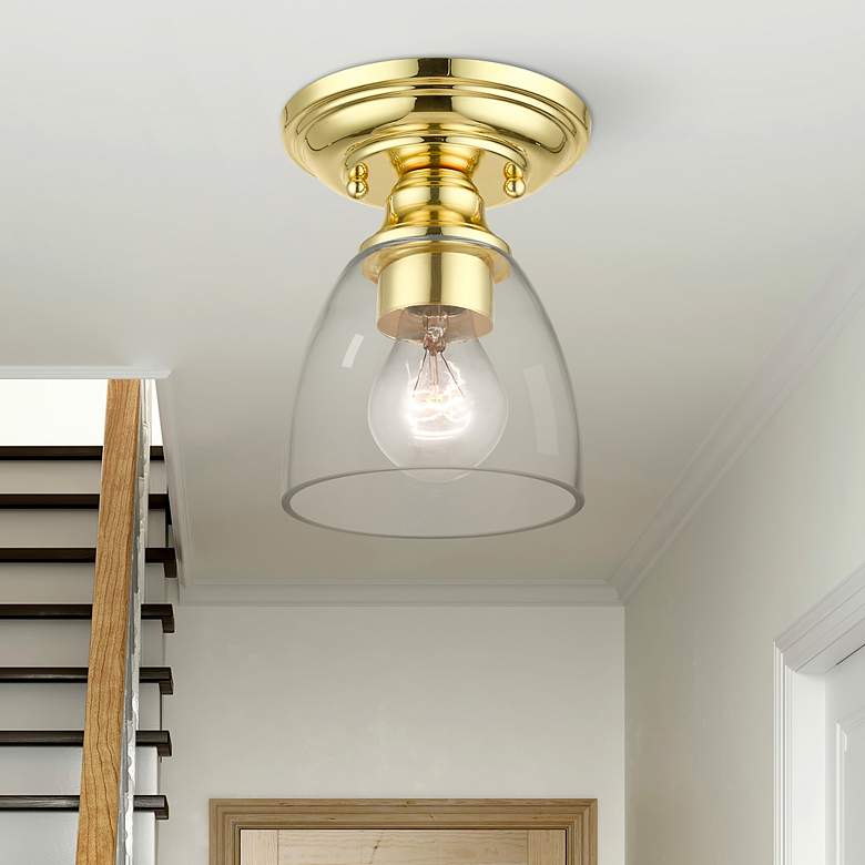 Image 1 Montgomery 1 Light Polished Brass Petite Semi-Flush