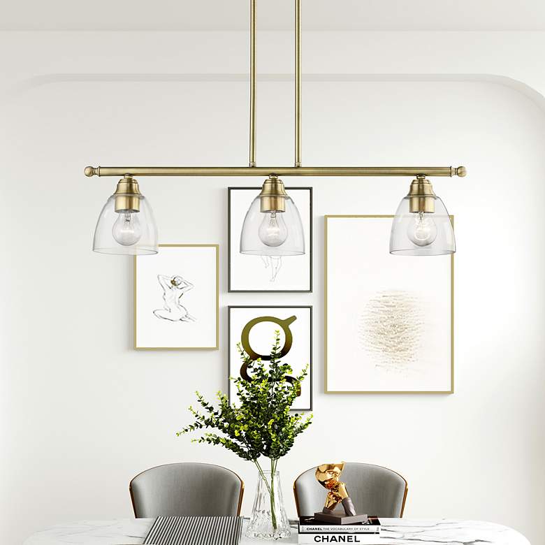 Image 1 Montgomery 3 Light Antique Brass Linear Chandelier
