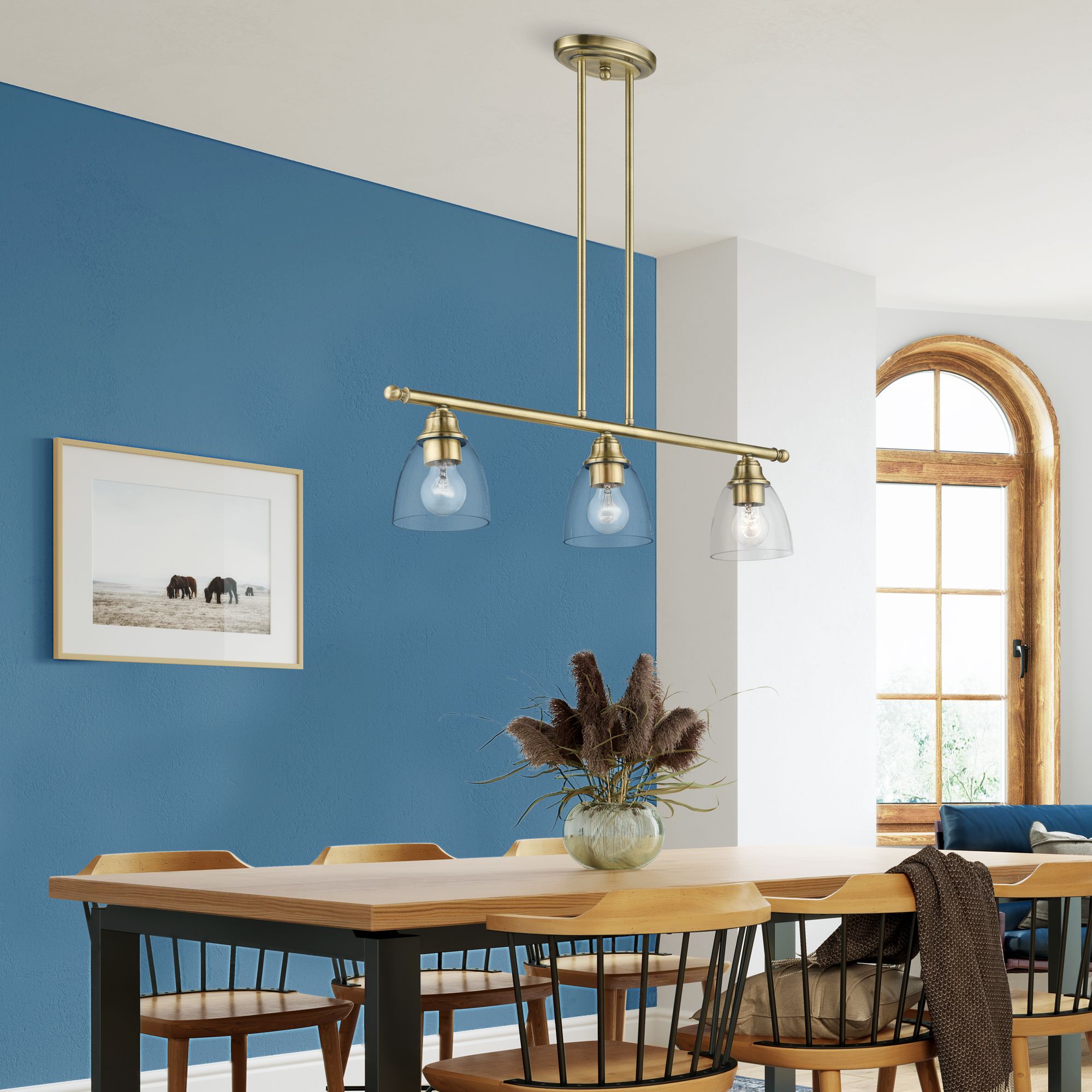 Montgomery 3 Light Antique Brass Linear Chandelier