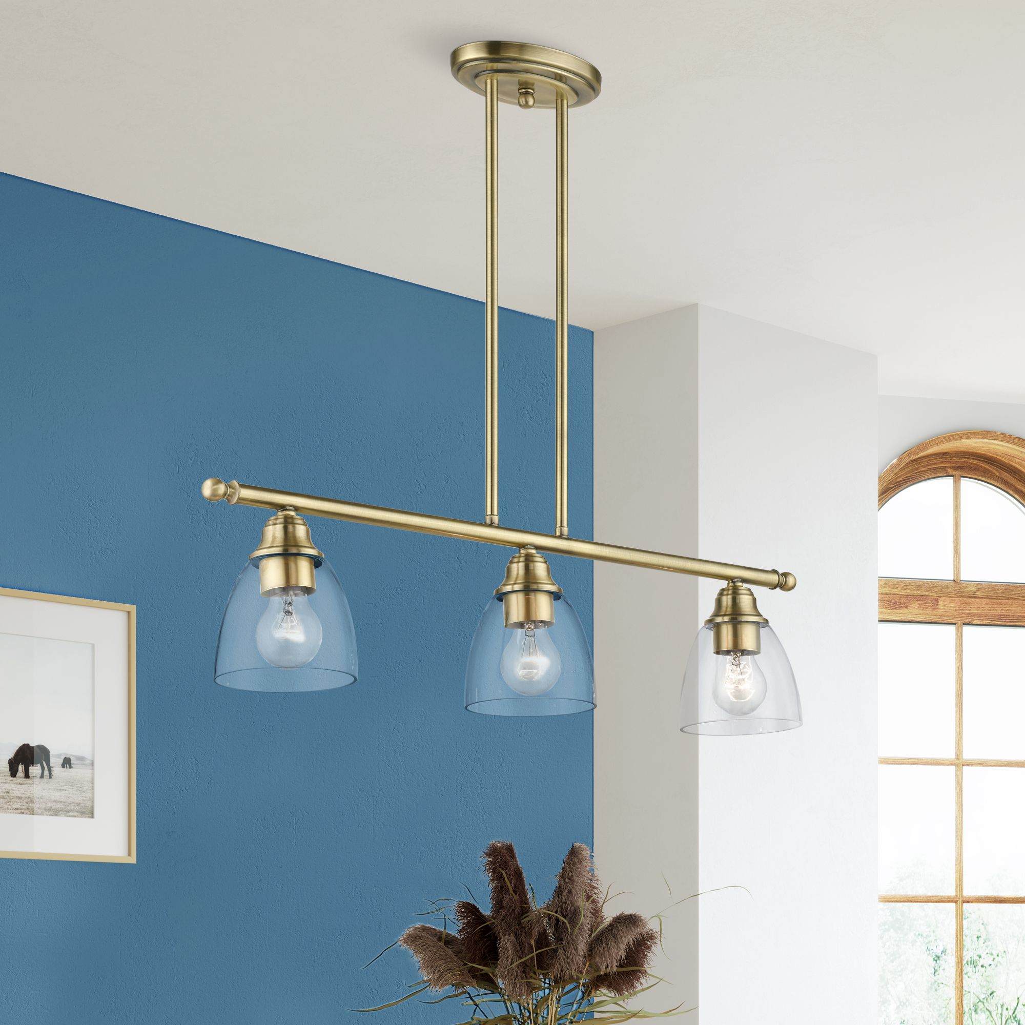 Montgomery 3 Light Antique Brass Linear Chandelier