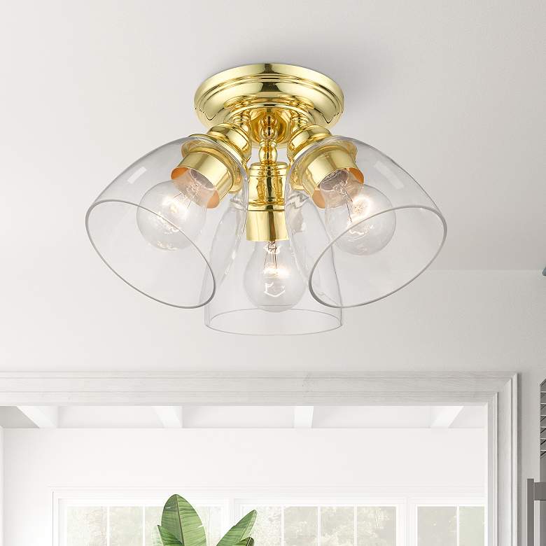 Image 1 Montgomery 3 Light Polished Brass Semi-Flush