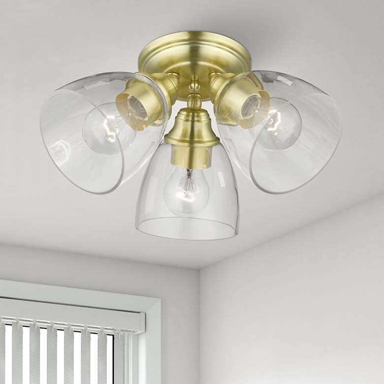 Image 1 Montgomery 3 Light Satin Brass Semi-Flush
