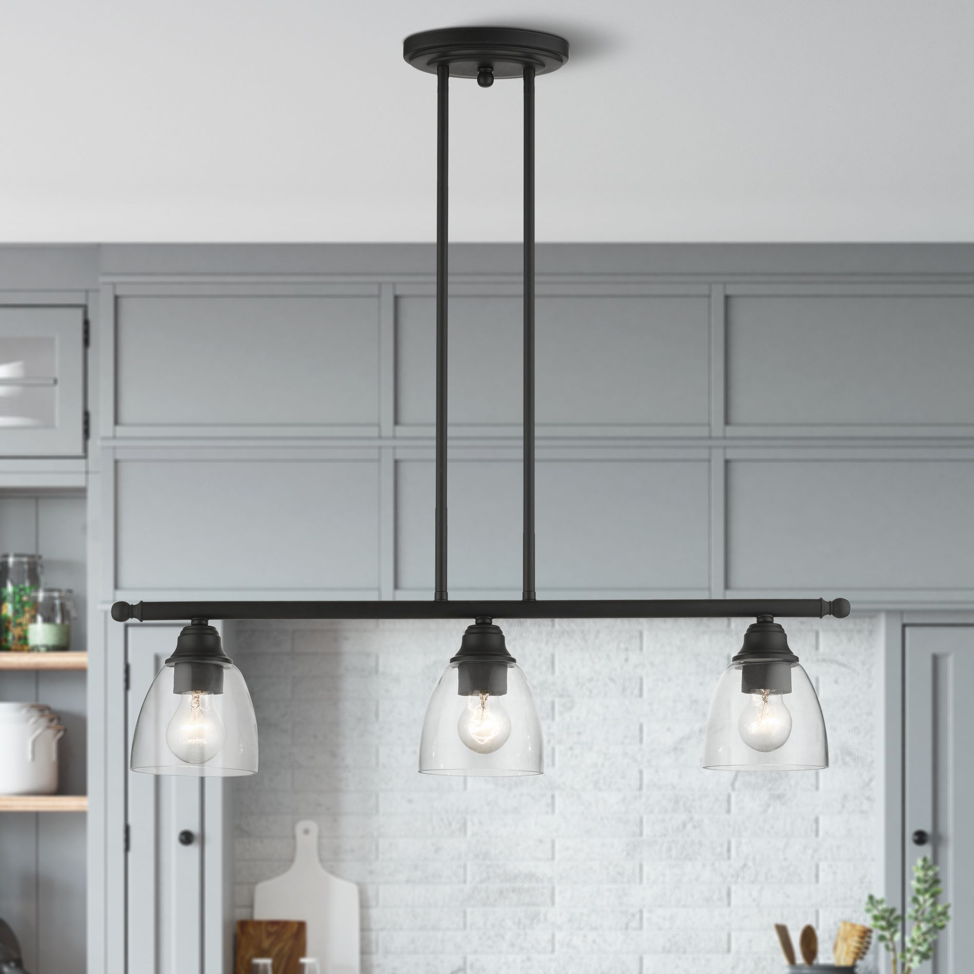 Montgomery 30" Wide Black 3-Light Linear Pendant in scene