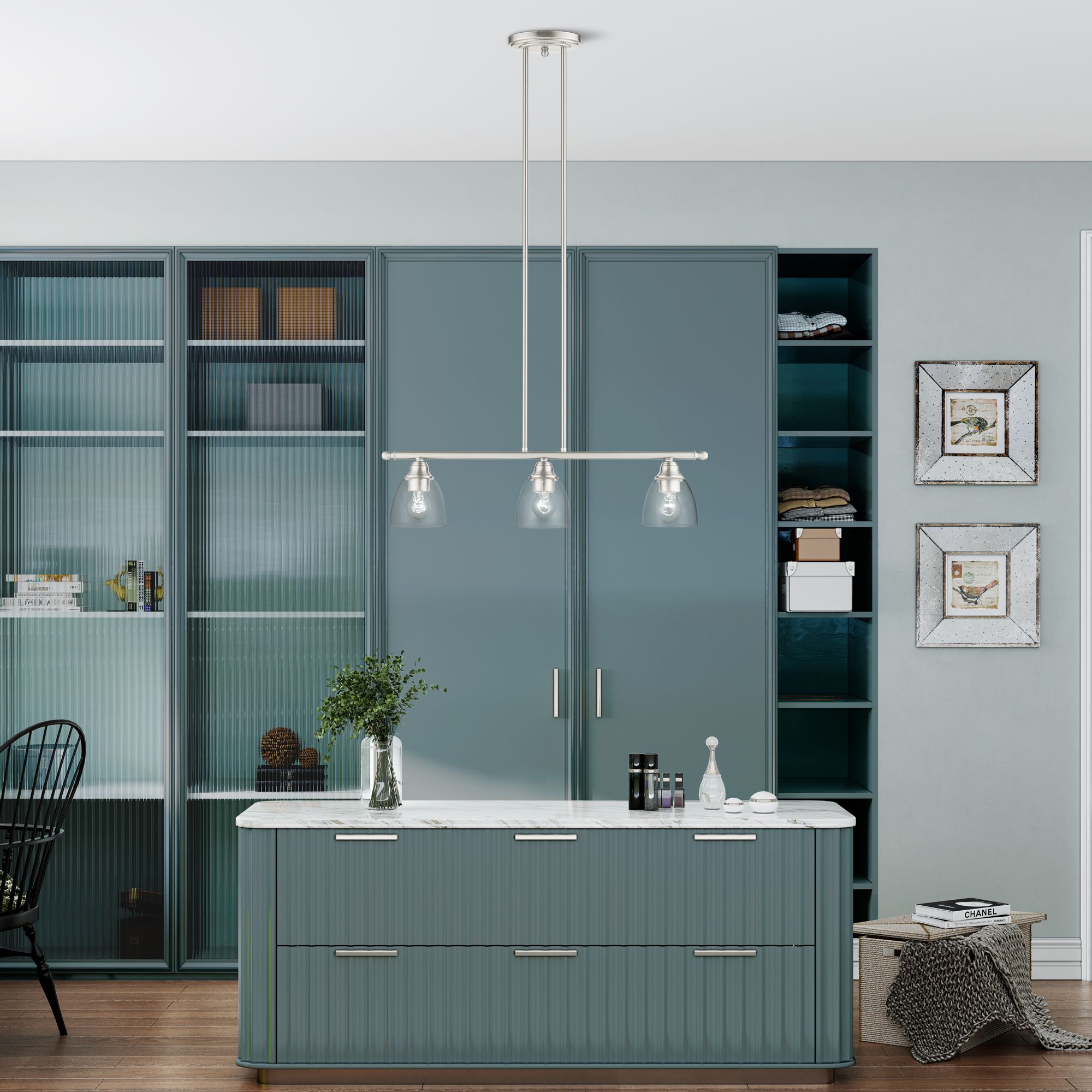 Montgomery 30" Wide Brushed Nickel 3-Light Linear Pendant