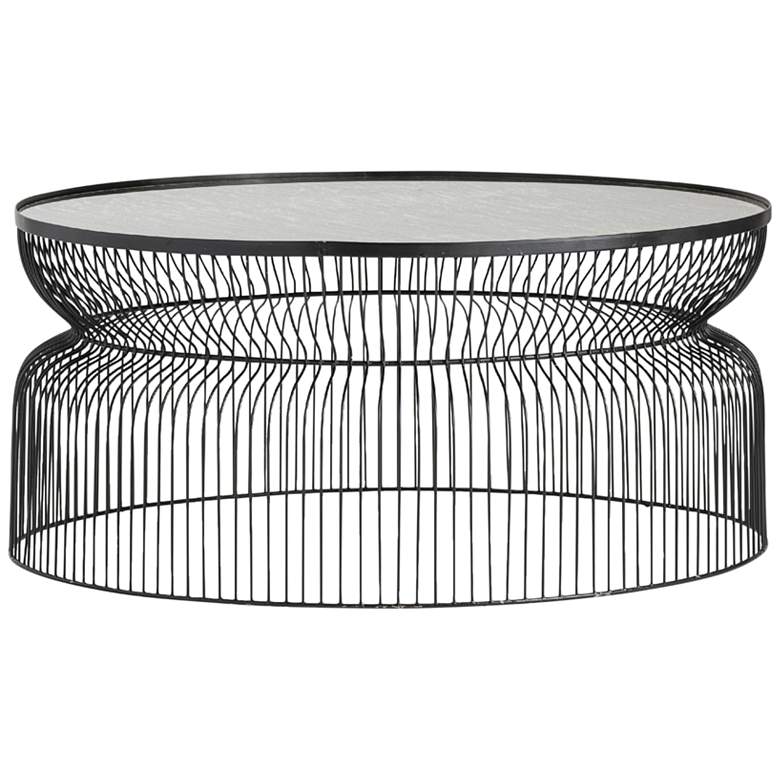 Image 1 Montreal 40" Wide Round Marble and Metal Wire Cocktail Table
