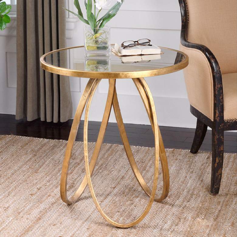 Image 2 Montrez 24 inch Wide Glazed Gold Leaf Mirror Accent Table