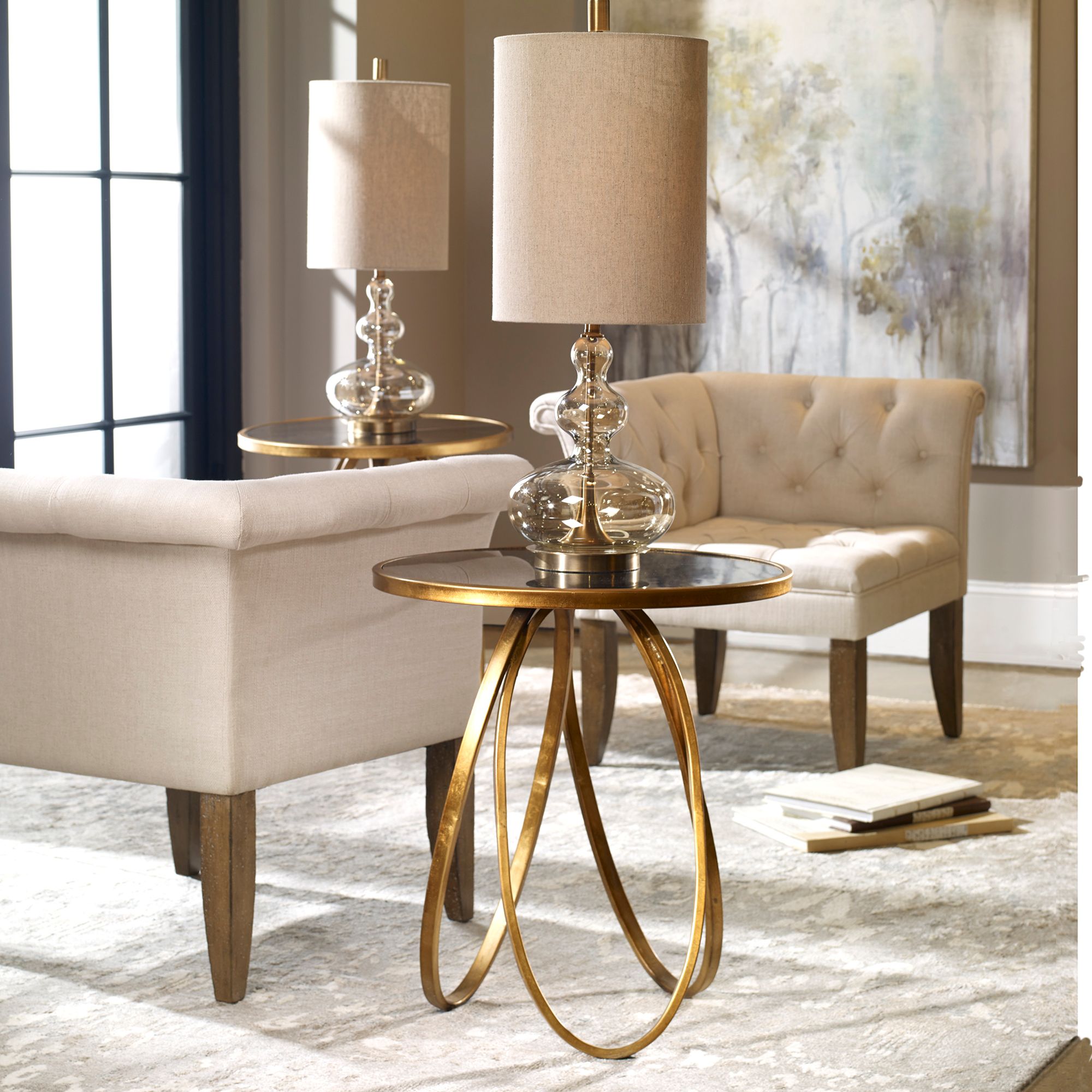 Montrez 24" Wide Glazed Gold Leaf Mirror Accent Table in scene