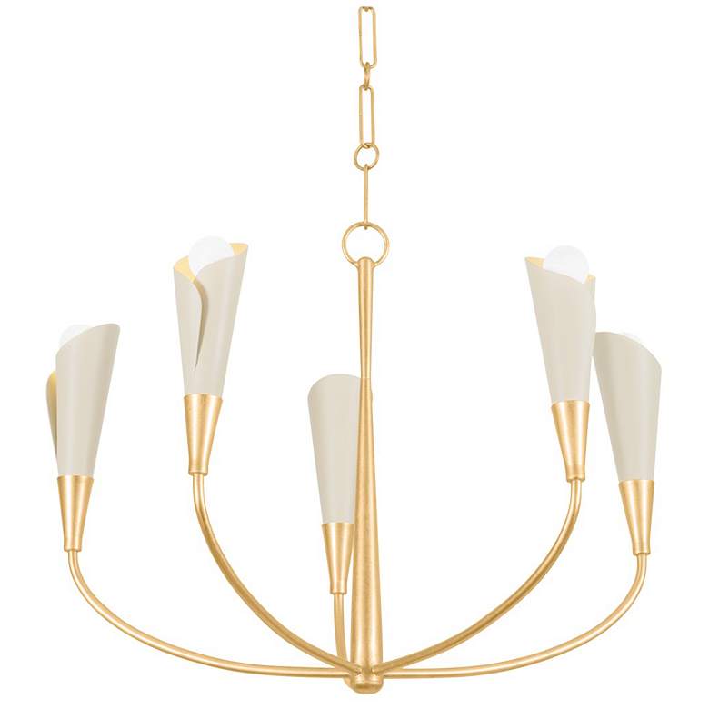 Image 2 Montrose 30" Wide Vintage Gold Leaf 5-Light Chandelier