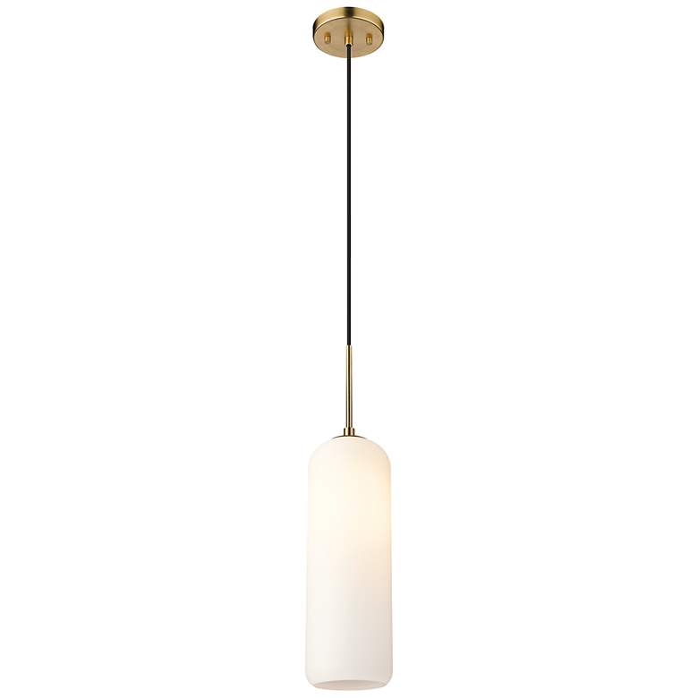 Image 1 Monty 5 1/4" Wide Heritage Brass and Opal Glass Mini Pendant