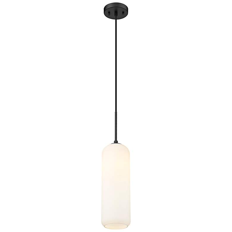 Image 4 Monty 5 1/4" Wide Matte Black Mini Pendant with Opal Glass more views