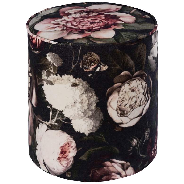 Image 1 Moody Black Fresh Floral Velvet Pouf Ottoman