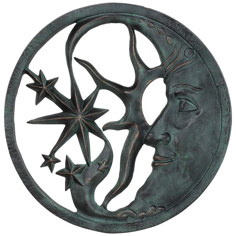 Image 1 Moon and Star 26 1/2 inch High Verdigris Wall Plaque Sculpture