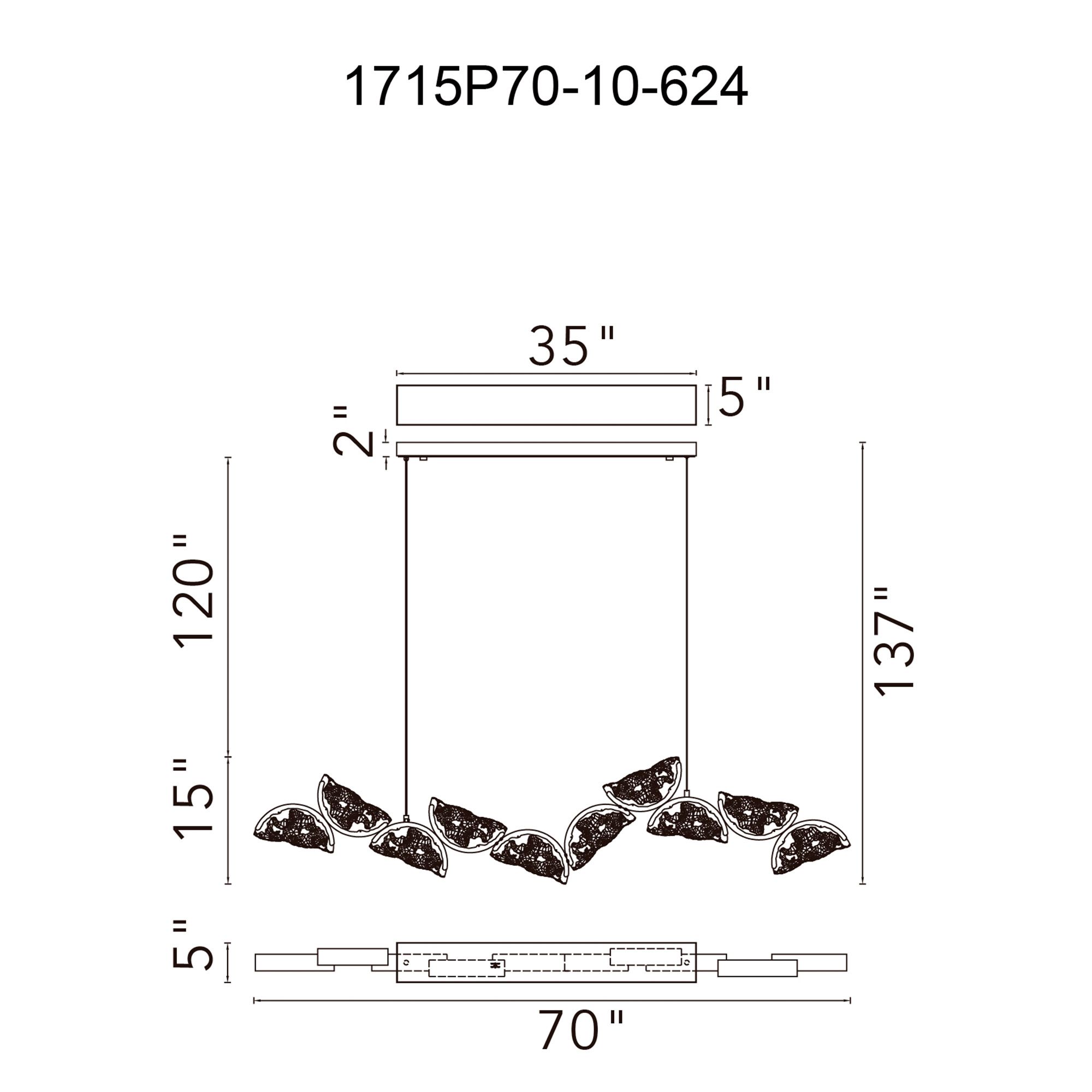 Moon Integrated LED 70in Brass Chandelier with Handcrafted Glass