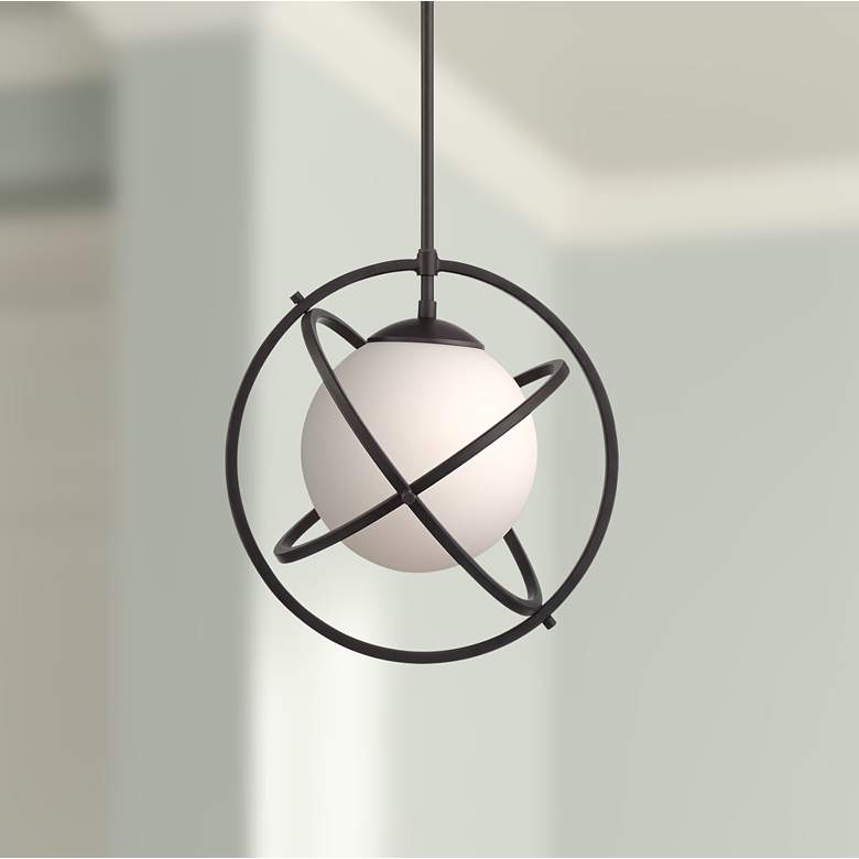 Image 1 Moonbeam 13 inch Wide Bronze and White Glass Orb Pendant Light