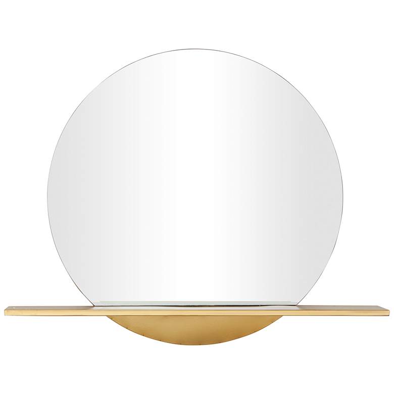 Image 2 Moonrise Polished Gold Metal 28" Round Shelf Wall Mirror