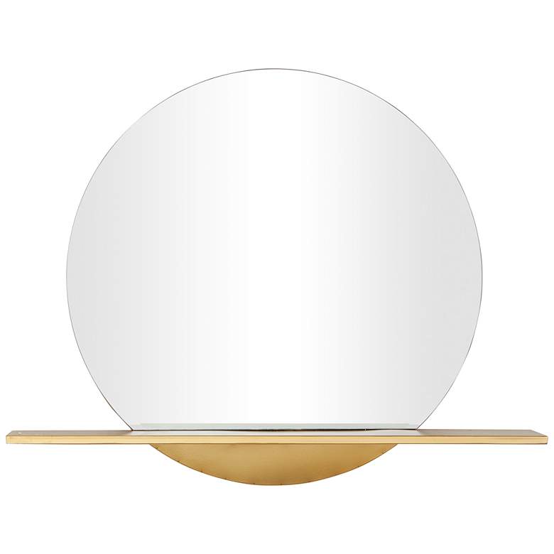 Image 2 Moonrise Polished Gold Metal 28 inch Round Shelf Wall Mirror