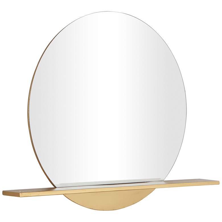 Image 4 Moonrise Polished Gold Metal 28 inch Round Shelf Wall Mirror more views