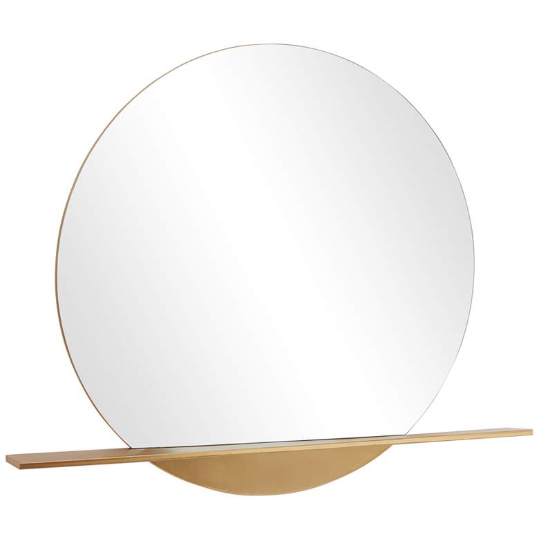 Image 2 Moonrise Polished Gold Metal 36" Round Shelf Wall Mirror