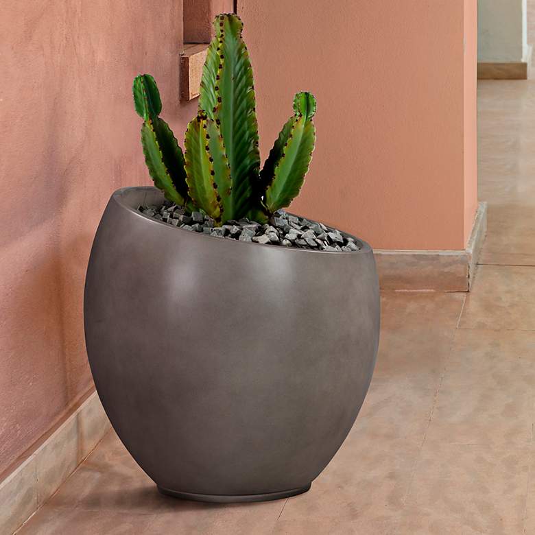 Image 1 Moonstone 11" High Gray Round Garden Pot Planter
